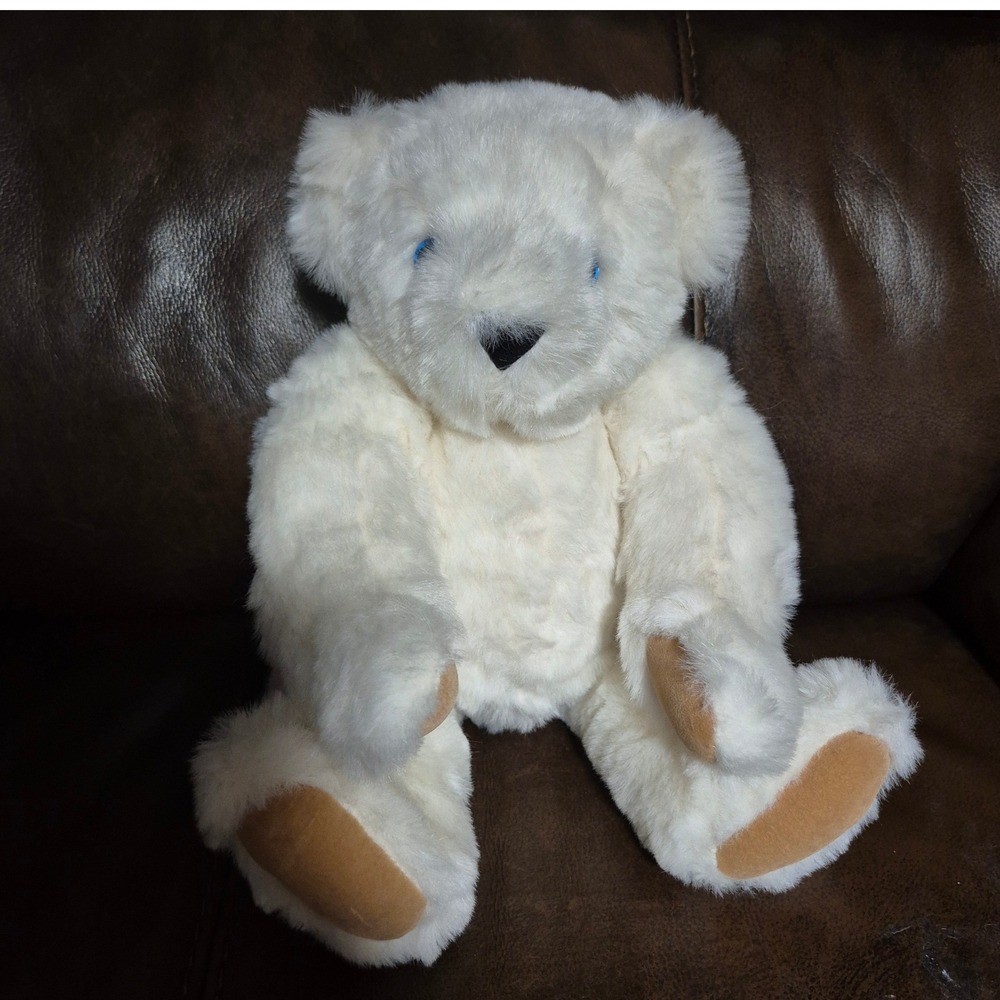 Vermont Teddy Bear White Polar Bear Blue Eyes Handmade Plush Stuffed Animal 15in